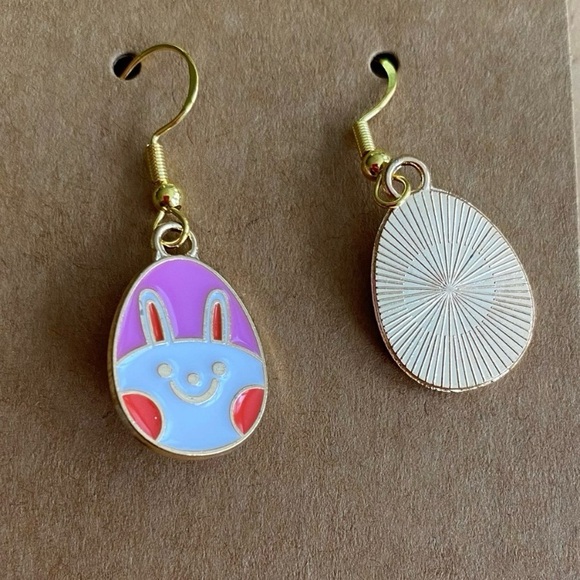 Asymmetrical Easter Egg Bunny and Floral Dangle Earrings - Picture 3 of 4